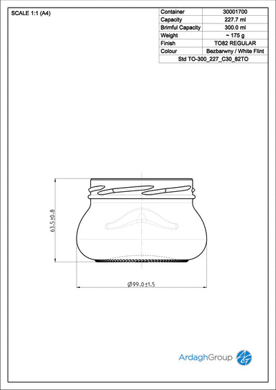 300ml Flint Glass Food Jar - Ardagh