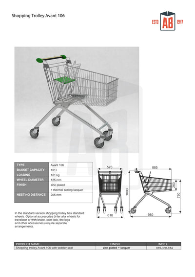 106L Standard Shopping Trolley – Avant Series - AB Range