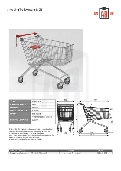 150L High-Capacity Shopping Trolley – Avant Series (Model 150N) - AB Range