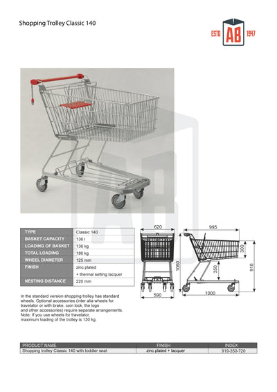 140L Standard Shopping Trolley – Classic Series - AB Range