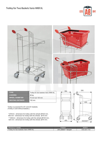 Twin-Basket Trolley – Travelator-Compatible Retail Trolley - AB Range