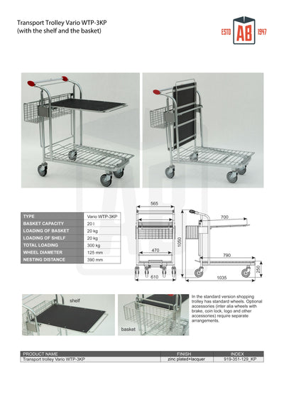 Vario WTP-3D Transport Trolley – Dual-Level Trolley with Basket and Shelf - AB Range