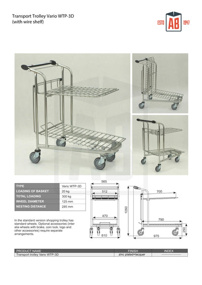 Vario WTP-3D Transport Trolley – Compact Trolley with Shelf - AB Range