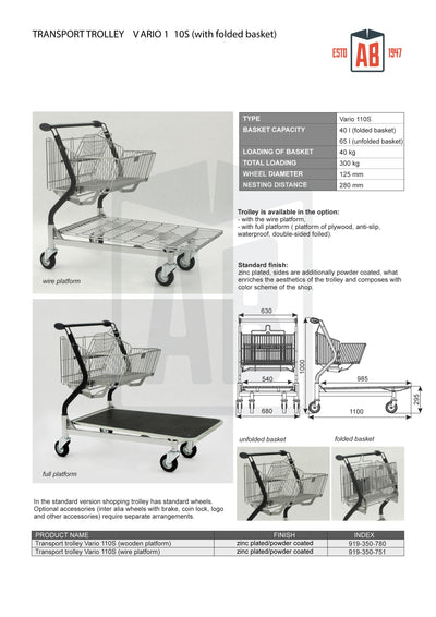 Vario 110S Transport Trolley – Foldable Basket Trolley with Plywood Platform - AB Range