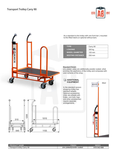 Carry 90 Transport Trolley – Heavy-Duty Trolley with Plywood Platform - AB Range