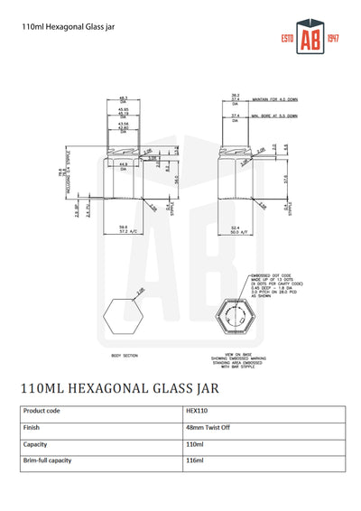110ml Hexagonal Glass Jar