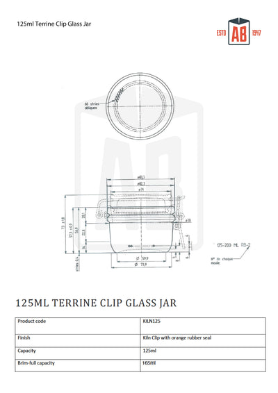 125ml Terrine Kilnclip Glass Jar