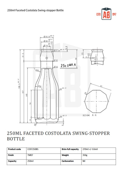 250ml Faceted Costolata Bottle w/ Swing-Stopper