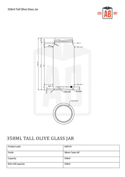 358ml Tall Glass Olive Jar