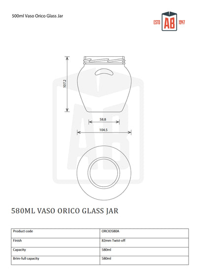 580ml Vaso Orcio Glass Jar