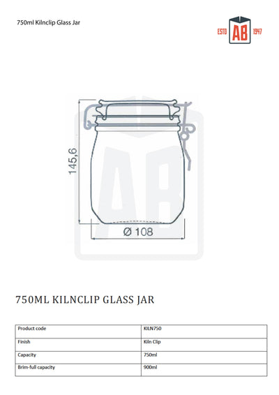750ml Kilnclip Glass Jar