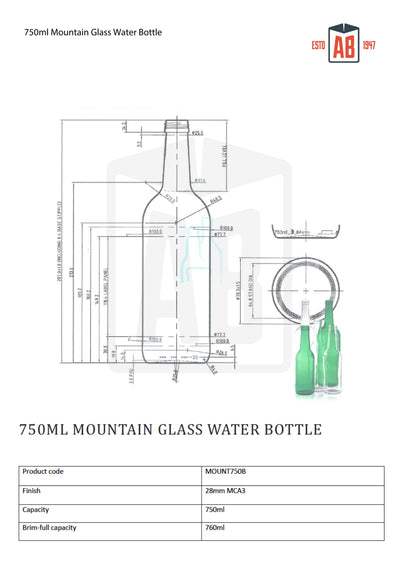 750ml Mountain Glass Water Bottle