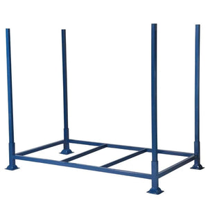 Blue demountable post pallet stillage with 1800x1030mm base, 1500mm posts, and cupped feet