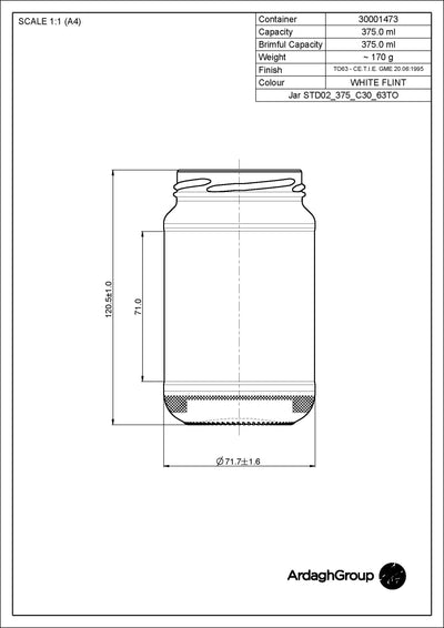 375ml Flint Glass Food Jar - Ardagh