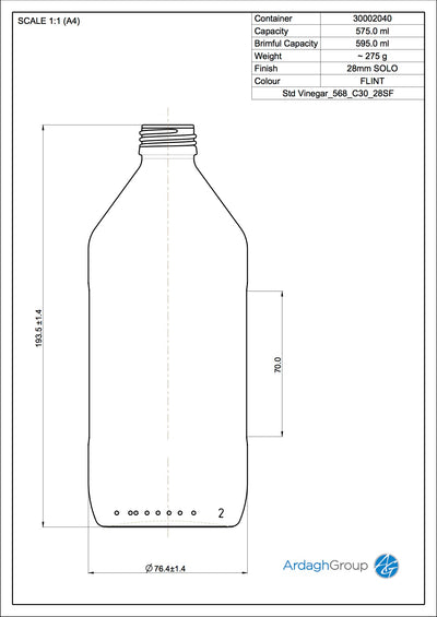 575ml Flint Glass Vinegar Oneway Food Bottle - Ardagh