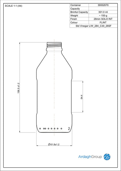 284ml Flint Glass Vinegar Oneway Food Bottle - Ardagh
