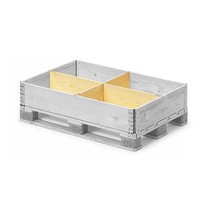 Multiplex plywood pallet collar divider set creating 4 compartments in 1200x800x200mm pallet collars