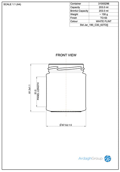 203ml Flint Glass Food Jar - Ardagh