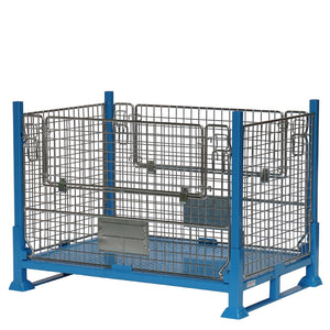 Collapsible Steel Cage Pallet with Half Drop Gates – 1150 x 830mm Blue Mesh Storage Cage