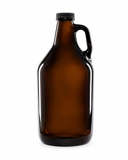 64oz 1.84L amber glass growler bottle with integrated handle pack of 6