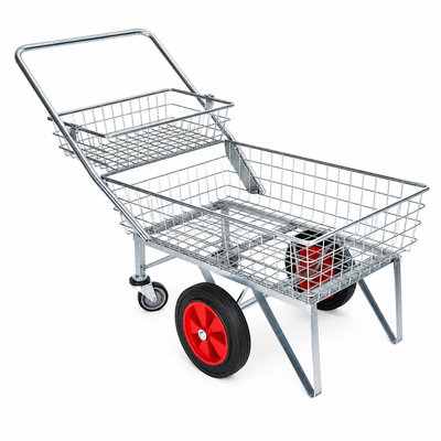 Garden Centre Trolley with Double Basket & 4 Wheels (Heavy Duty Wire Basket)