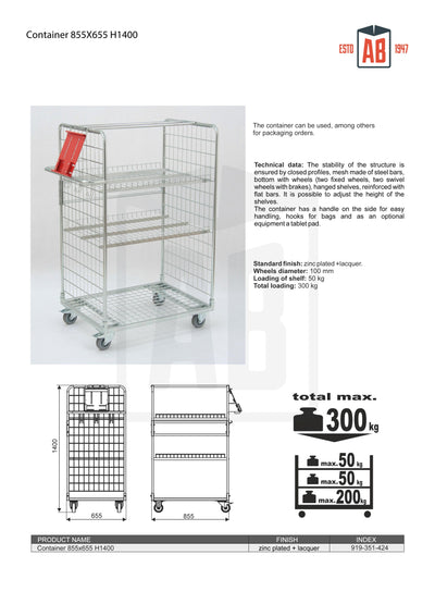 Heavy-Duty Container 855x655 H1400 – Industrial Roll Cage for Secure Storage - AB Range
