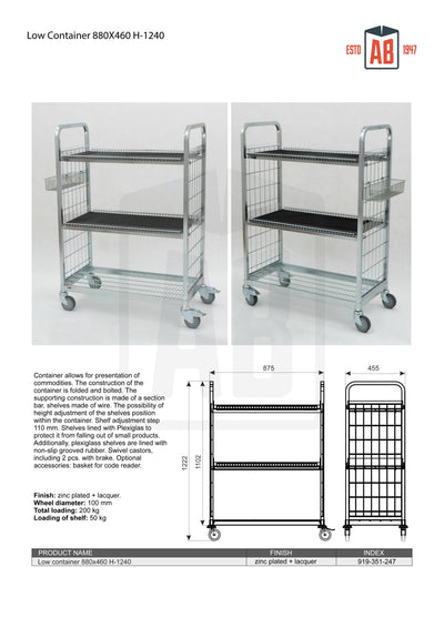 Low Container 880x460 H1240 – Compact Roll Cage for Efficient Storage - AB Range