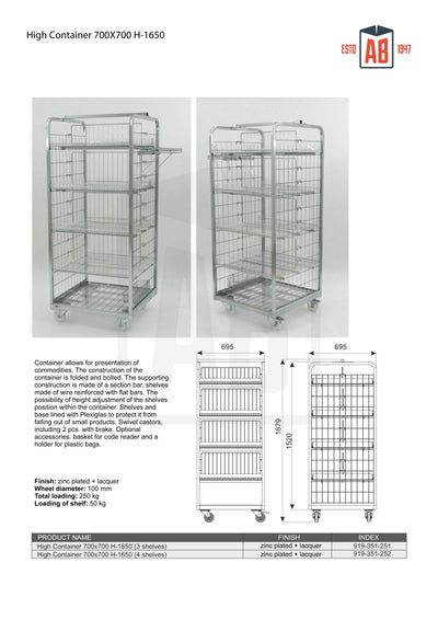 High Container 700x700 H1650 with 4 Shelves – Tall Roll Cage for Maximum Storage - AB Range