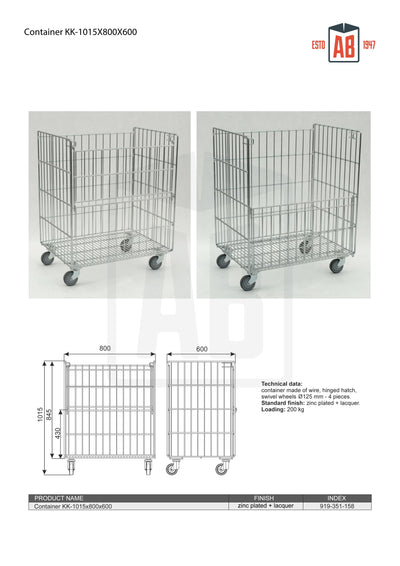 Container KK 1015x800x600 – Heavy-Duty Roll Cage for Bulk Storage - AB Range