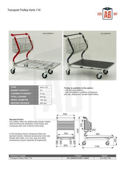Vario 110 Transport Trolley – Fixed Basket Trolley with Wire Platform - AB Range