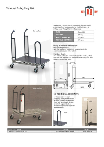 Carry 100 Transport Trolley – Heavy-Duty Trolley with Plywood Platform - AB Range