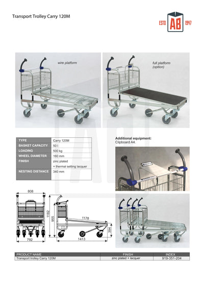 Carry 120M Transport Trolley – Extra-Capacity Trolley with Wire Platform - AB Range