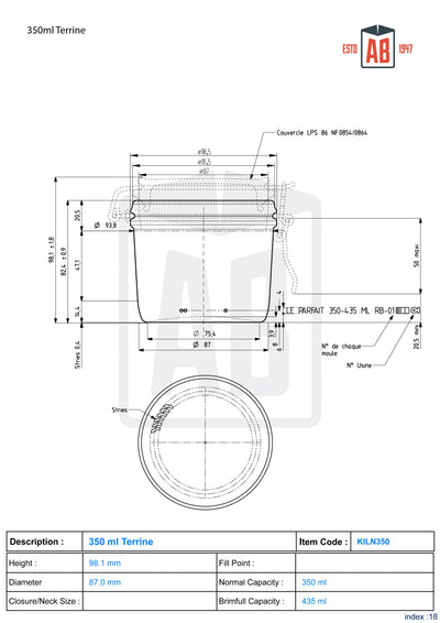 350ml Terrine Kilnclip Glass Jar