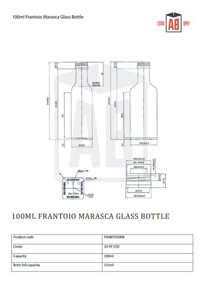100ml Glass Frantoio Marasca Oil Bottle (Screw Neck)