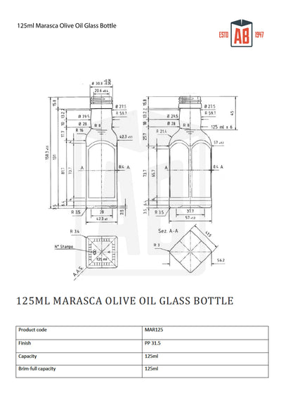 125ml Marasca Olive Oil Glass Bottle (Screw Neck)