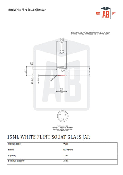 15ml White Flint Glass Squat Jar