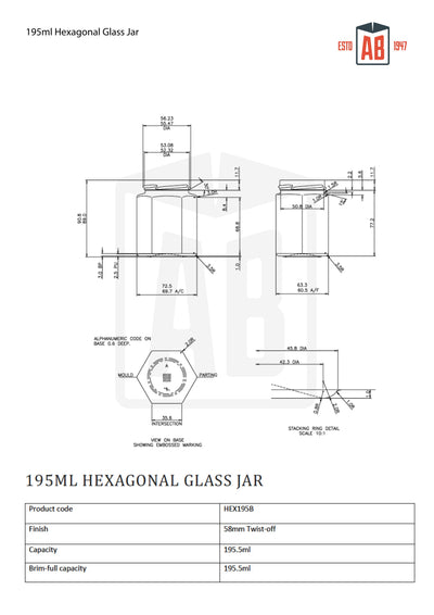 195ml Hexagonal Glass Jar