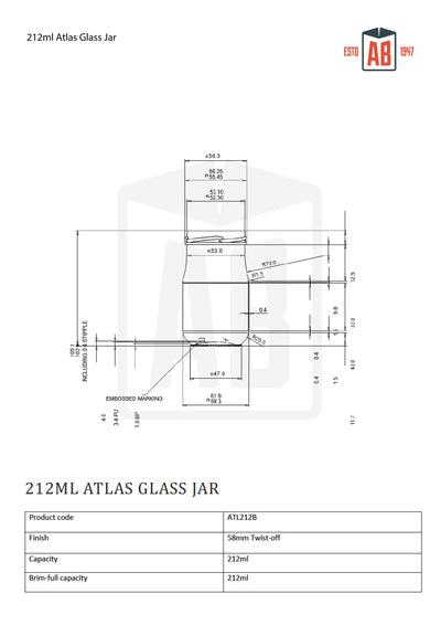 212ml Atlas Glass Jar