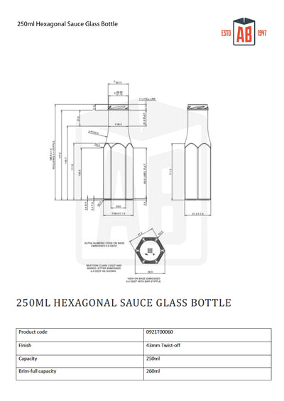 250ml Hexagonal Sauce Glass Bottle