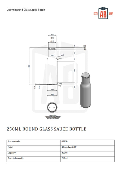 250ml Round Glass Sauce Bottle
