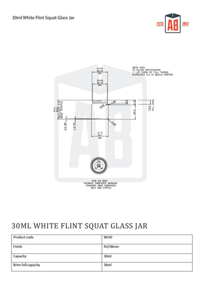 30ml White Flint Glass Squat Jar