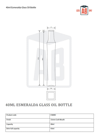 40ml Esmeralda Glass Oil Bottle (Cork Opening)