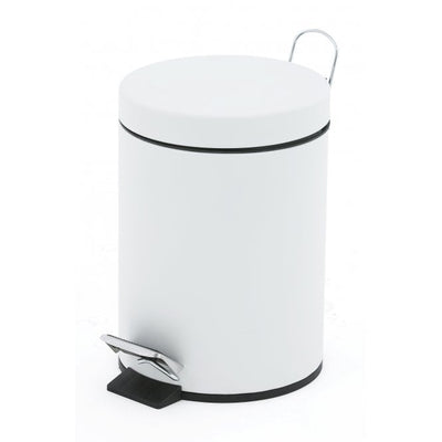 Metal Pedal Bin – White Epoxy Steel Foot Operated Waste Bin, 3L to 20L