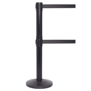 Twin Retractable Belt Barrier 3.4m Webbing – Black Steel Post