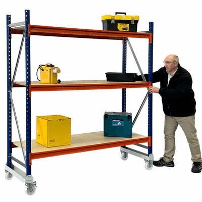 Steel Mobile Longspan Shelving Trolley, 3 Shelf Levels, 1150 W x 2170 H mm, 400kg UDL