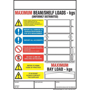 Shelf & Shelving Weight Load Notice Sign 254 x 356mm Semi-Rigid PVC