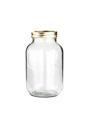 1 Litre Plain Glass Mason Jar with 2 Piece Gold Lid